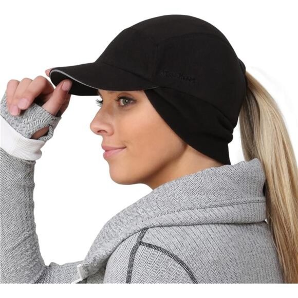 Ponytail Hat for Women - Reflective Winter Hat with Ponytail Hole for Workouts - Picture 1 of 7